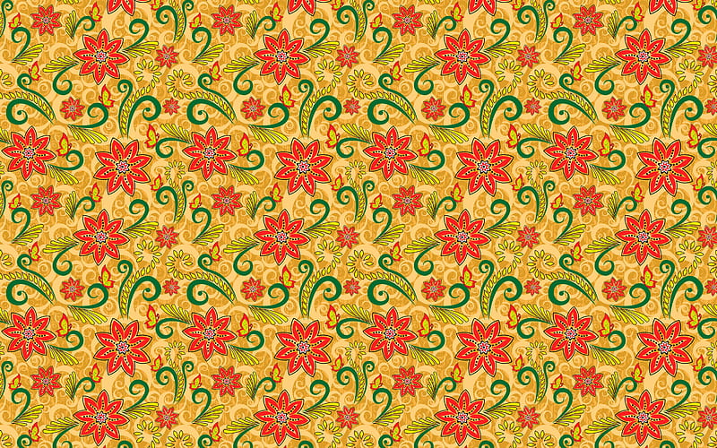 red flowers pattern floral patterns, background with flowers, abstract flowers pattern, floral textures, decorative art, HD wallpaper