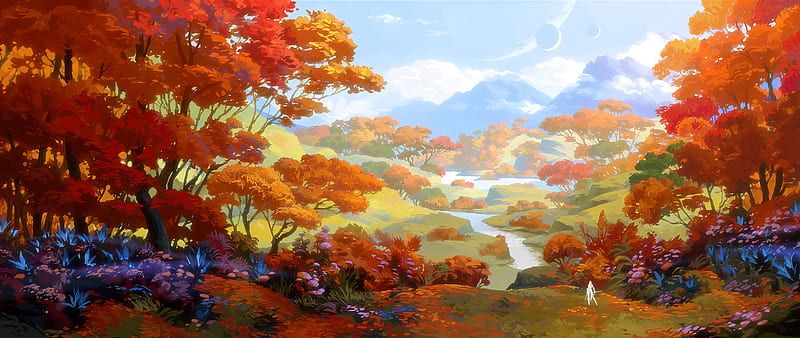 Autumn Trees , autumn, trees, artist, artwork, digital-art, artstation, HD wallpaper