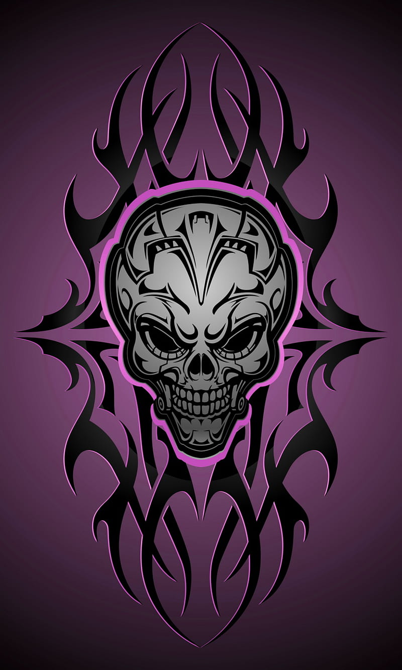 Skull, abstract skull head, black, purple, HD phone wallpaper