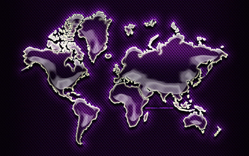glass world map, violet background, world map concept, artwork, creative, violet world map, 3D art, world map, abstract art, world maps, HD wallpaper
