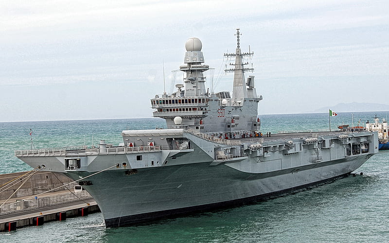 Italian aircraft carrier Cavour, Italian Navy, Cavour 550, port, warship, modern warships, HD wallpaper