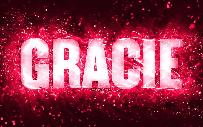 Happy Birtay Gracie, pink neon lights, Gracie name, creative, Gracie Happy Birtay, Gracie Birtay, popular american female names, with Gracie name, Gracie, HD wallpaper