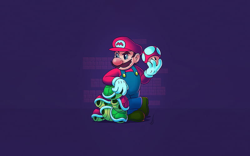 Super Mario, minimal, violet background, Super Mario Bros, Super Mario Maker 2, HD wallpaper
