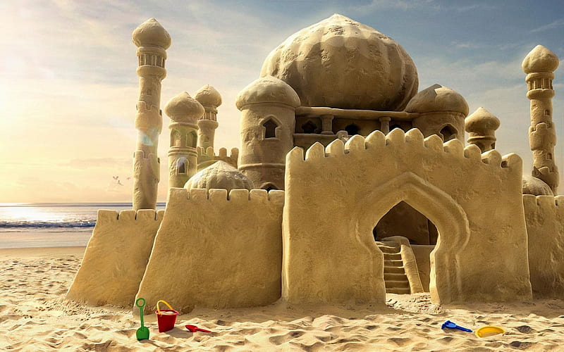 castle in the sand, sand castle, sand, sun, holiday, beaches, castle, sea, HD wallpaper