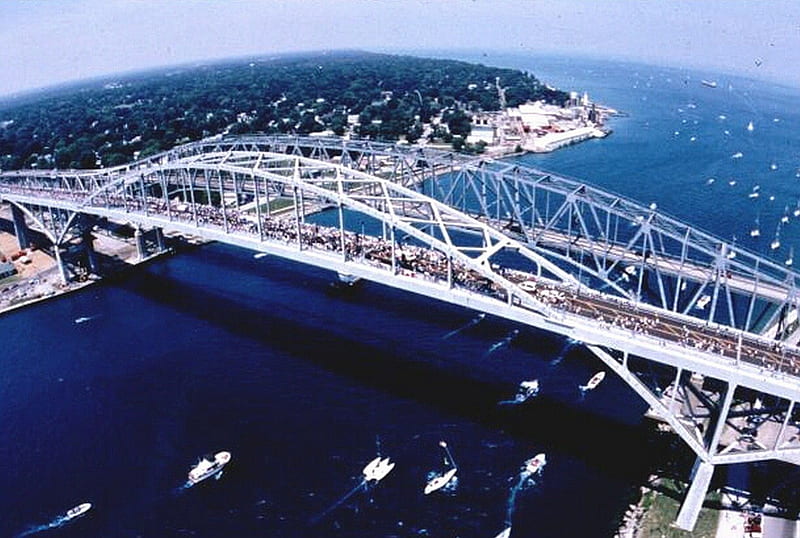 Blue Water Bridge, Port Huron, MI, boats, river, lake, bridges, HD wallpaper