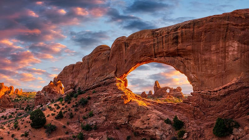 Sunset Summer Turret Arches National Park Utah Bing, HD wallpaper