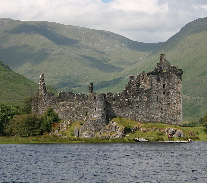 Scottish Castle, castle, lake, ruin, scotland, HD wallpaper