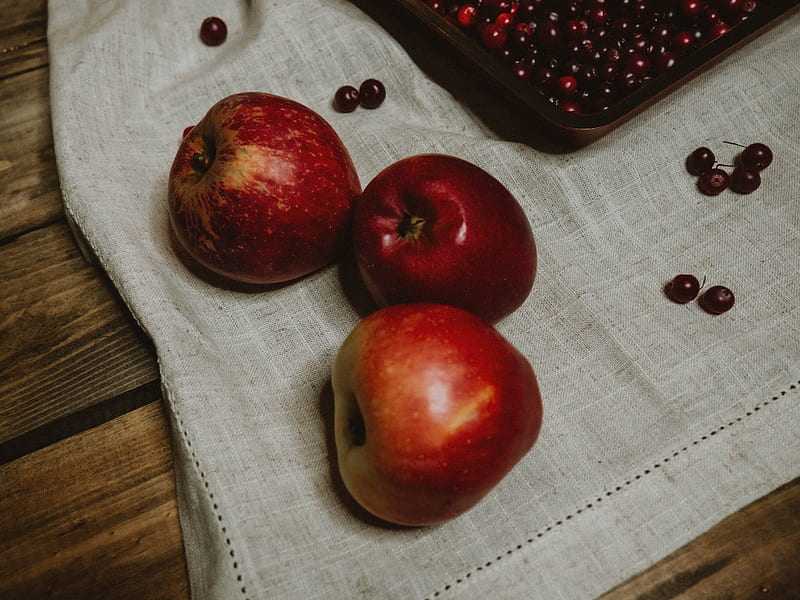 apples, cranberries, fruits, berries, red, HD wallpaper
