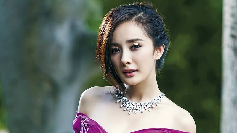 Woman Angel China Women Brunette Asian Portrait Shoulder Length Hair Strapless Dress Yang Mi - Resolution:, HD wallpaper