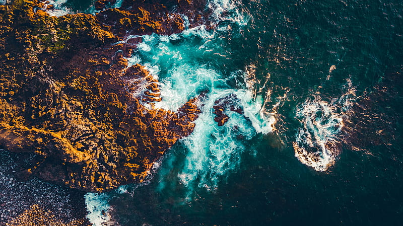 sea, rocks, aerial view, waves, HD wallpaper