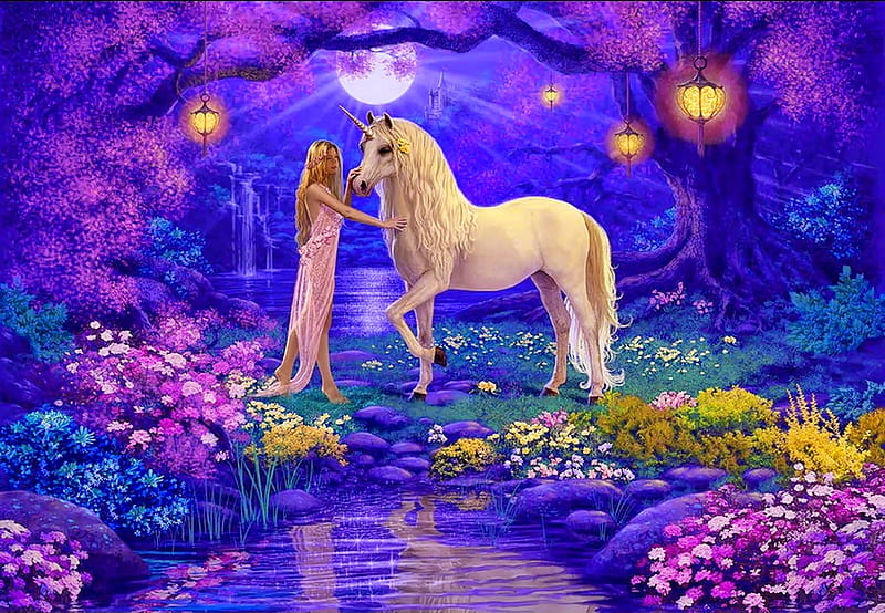 unicorn fantasy, colorfull, fantasy, magic, unicorn, HD wallpaper