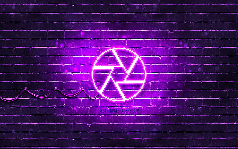 Shutter neon icon violet background, neon symbols, Cinema, creative, neon icons, Shutter sign, media signs, Shutter icon, media icons, HD wallpaper
