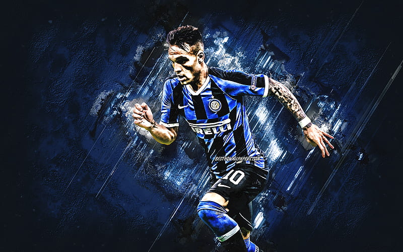 Lautaro Martinez, Argentinean soccer player, FC Internazionale, Inter Milan, blue stone background, Serie A, Italy, football, HD wallpaper