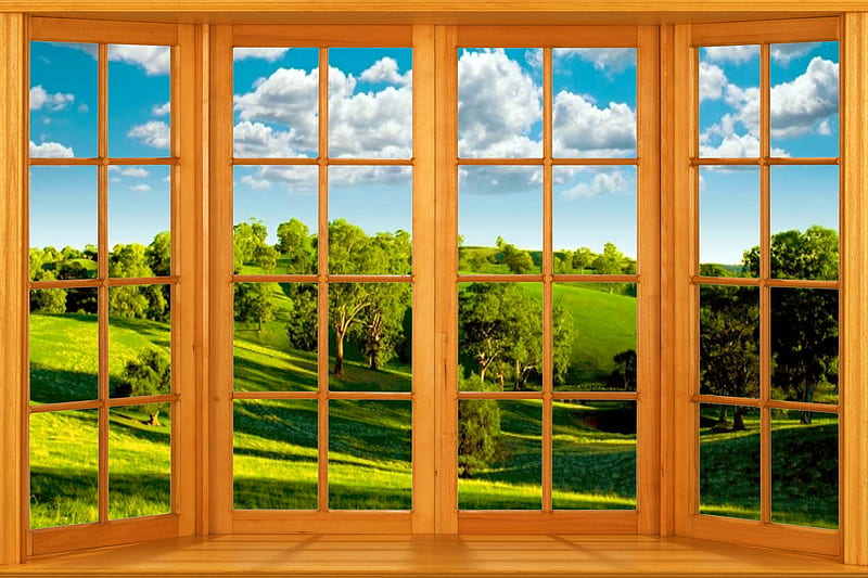 An Idyllic View, hop, Scenery, Forest, bonito, Scenic, Idyllic, Countryside, Window, Fields, HD wallpaper
