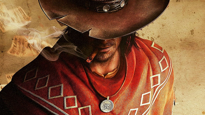 Cowboy, red, fantasy, game, man, hat, HD wallpaper
