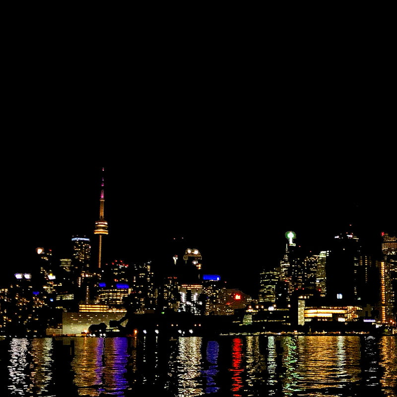 Toronto Skyline, amoled, buildings, city, lake, night, oled, tdot, water,  HD phone wallpaper | Peakpx