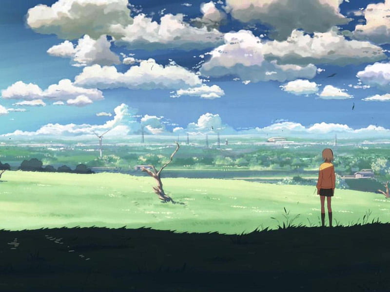 Anime Girl Beautiful Summer Scenery Grass Field 4K Wallpaper