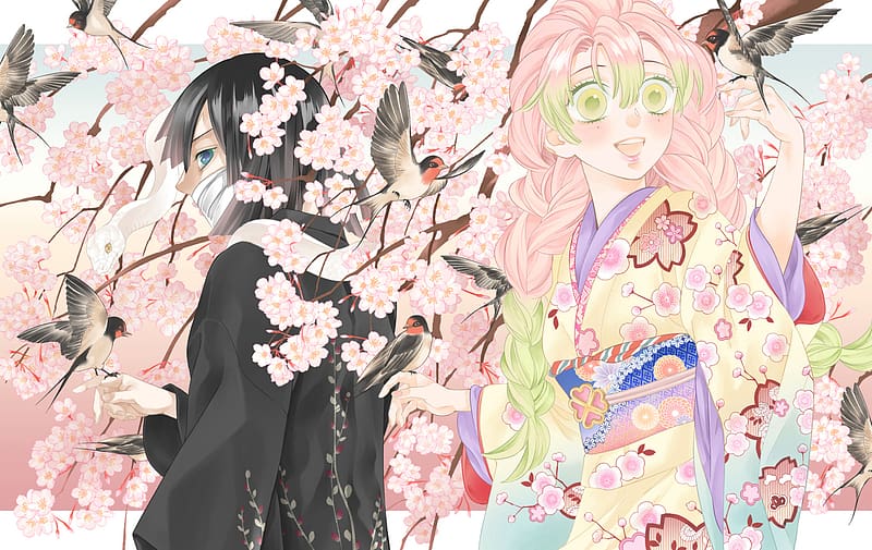 Anime, Demon Slayer: Kimetsu No Yaiba, Mitsuri Kanroji, Obanai Iguro, HD wallpaper