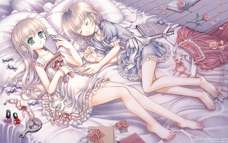 In Bed, anime girls, sleeping, anime, bed, HD wallpaper | Peakpx
