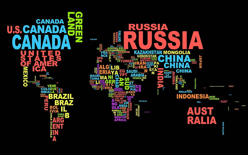 World map, typography, names of countries, political map of the world, HD wallpaper