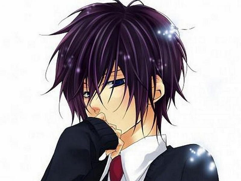 Cute Anime Boy!!! :), ainime, cute, cool, boy, school boy, purple hair, sweet, HD wallpaper