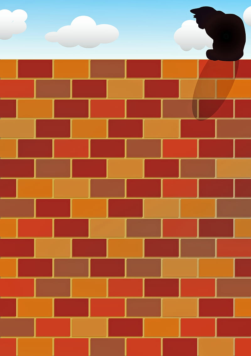 cat, brick wall, fence, vector, art, HD phone wallpaper