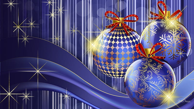 Christmas Balls Bright, stars, feliz navidad, glow, christmas, waves, xmas, winter, sparkle, gold, balls, bright, decoeations, blue, HD wallpaper