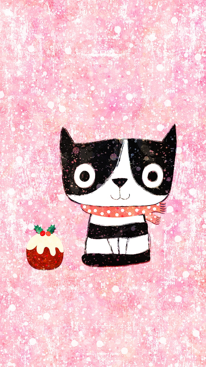 Cute Kitty and Cupcake, Adoxali, Christmas, Cute, animal, artistic, black,  cartoon, HD phone wallpaper | Peakpx