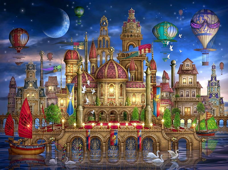Harbours, colorful, air, balloons, hot, bright, jigsaw, puzzle, HD wallpaper