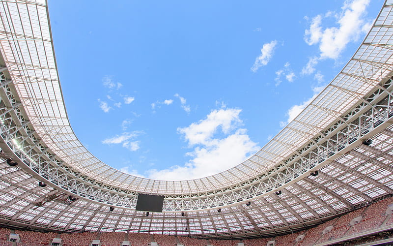 Luzhniki Stadium, cover, blue sky, grandstands, Moscow, Russia 2018, World Championship 2018, 2018 FIFA World Cup, HD wallpaper