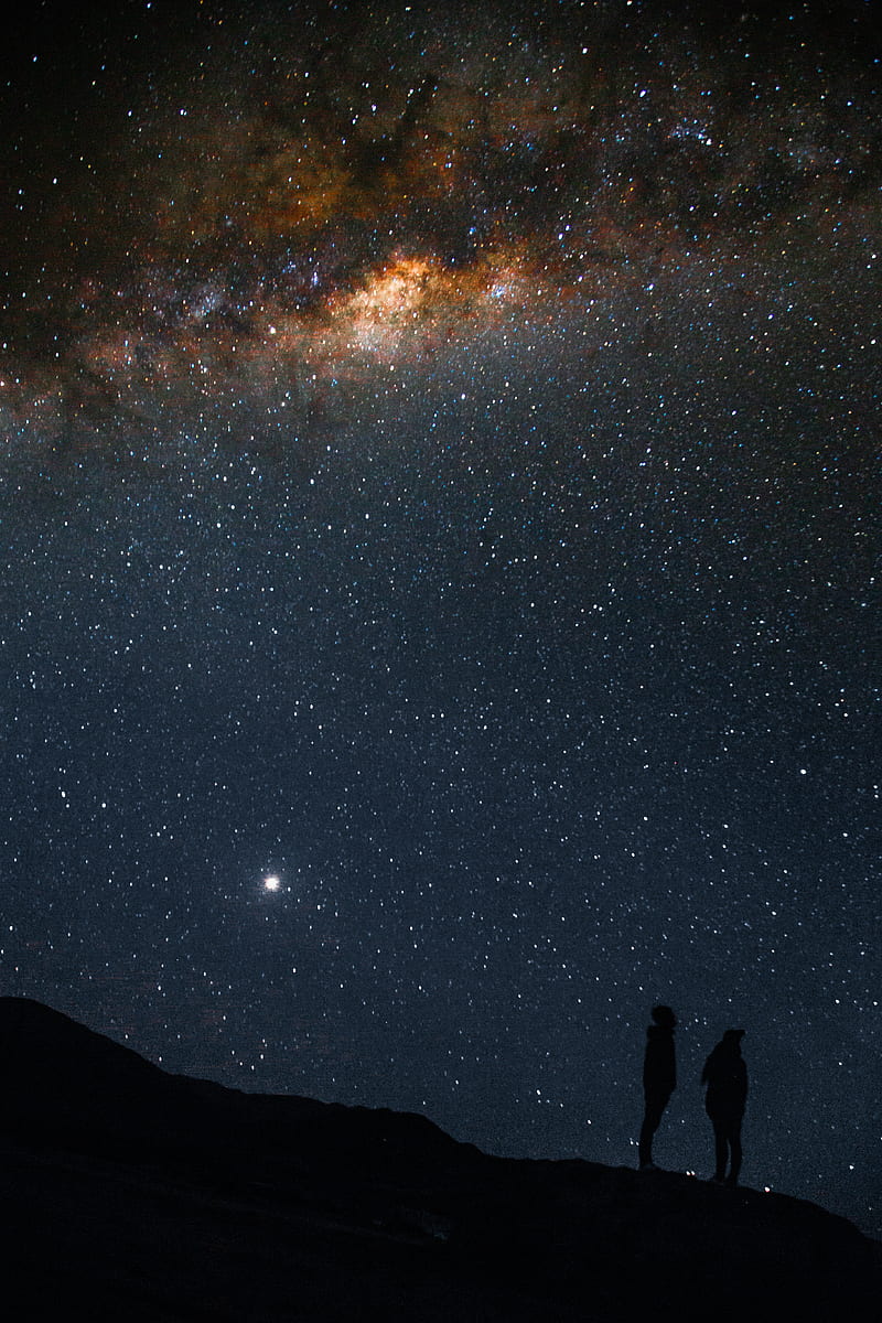 silhouette of two person standing under Milky Way sky during nighttime, HD phone wallpaper