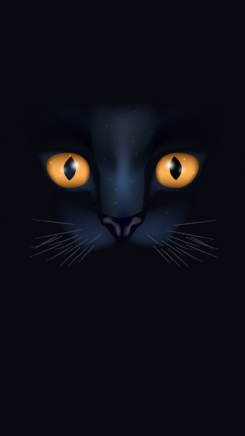 Black Cat, Black, Kiss, dark, eyes, halloween, kitty, nose, orange, whiskers, HD phone wallpaper