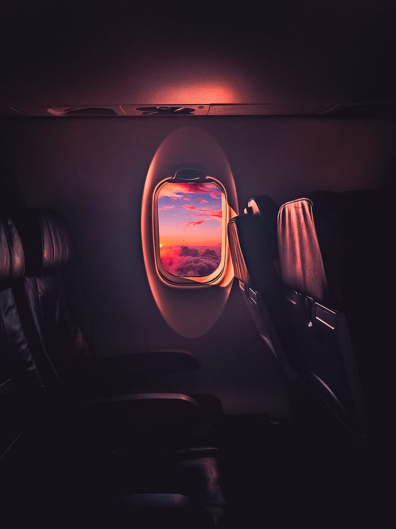 sunset, airplane, window, sky, HD phone wallpaper
