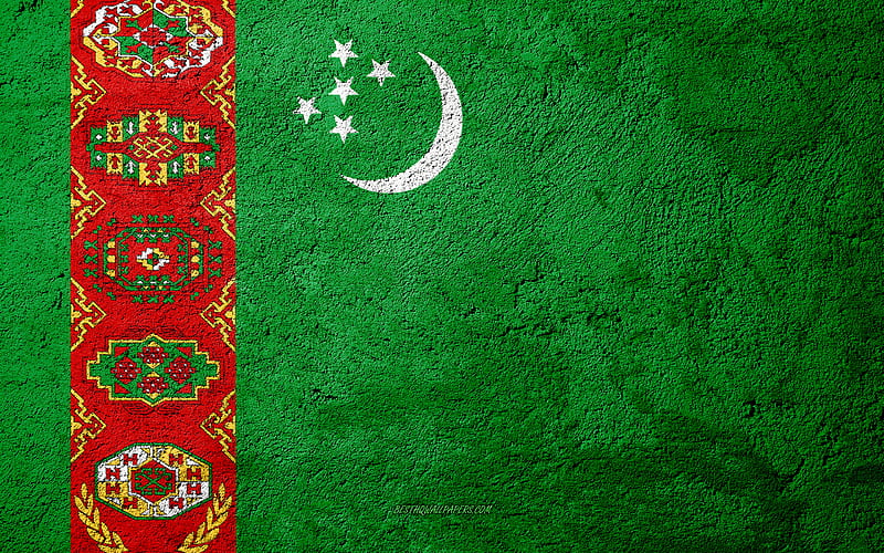 Flag of Turkmenistan, concrete texture, stone background, Turkmenistan flag, Asia, Turkmenistan, flags on stone, HD wallpaper