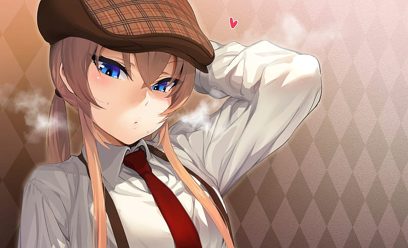 anime girl, blonde, blue eyes, hat, necktie, Anime, HD wallpaper