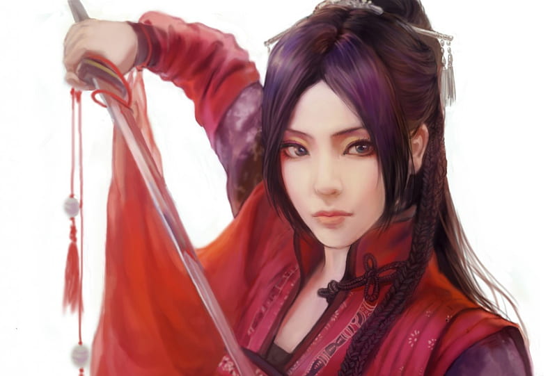 Samurai Red Woman Wuxia Fantasy Girl Katana Asian White Sword Hd Wallpaper Peakpx