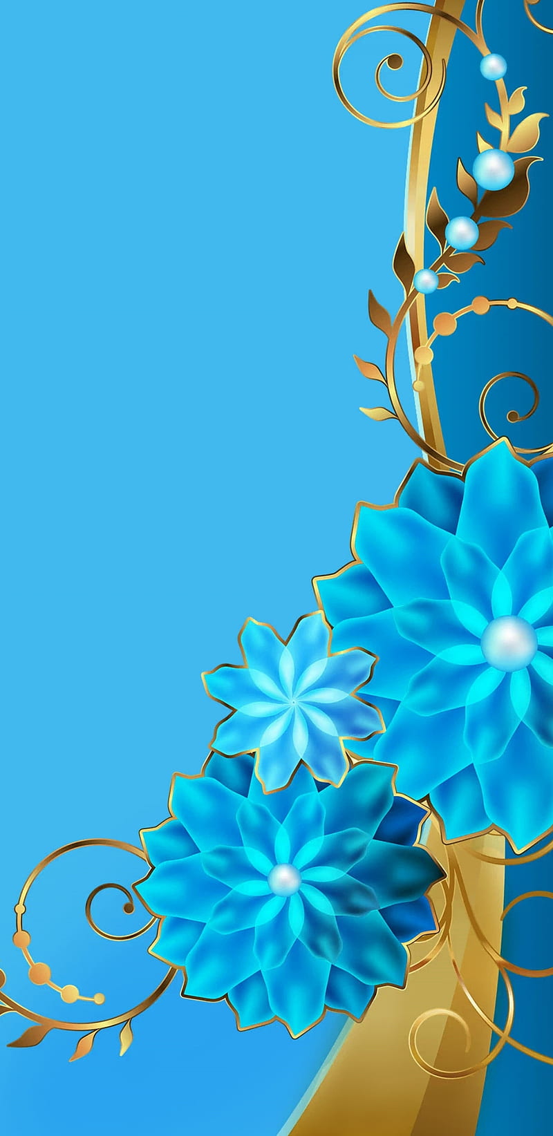 PrincessFlowers, bonito, blue, flower, girly, gold, pretty, princess, HD phone wallpaper