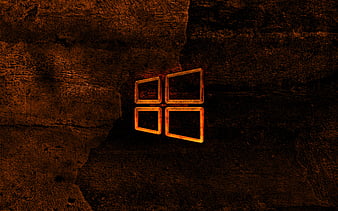 Windows 10 fiery logo, orange stone background, Windows 10, creative, Windows 10 logo, brands, Microsoft Windows 10, HD wallpaper