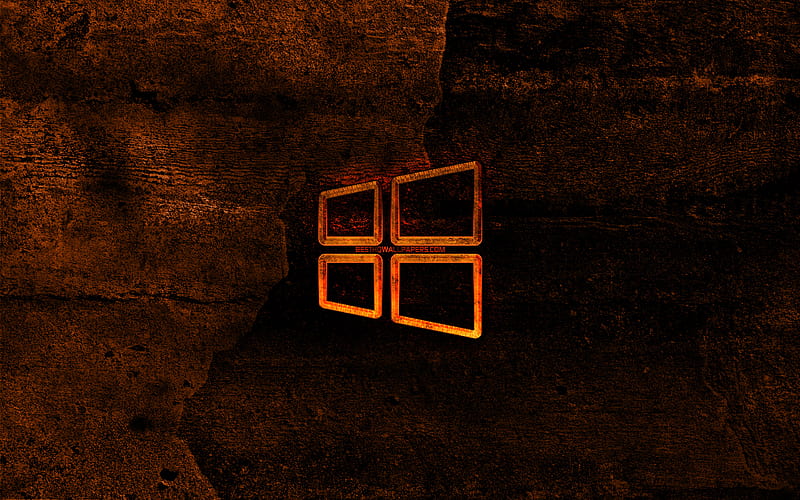Windows 10 fiery logo, orange stone background, Windows 10, creative, Windows 10 logo, brands, Microsoft Windows 10, HD wallpaper