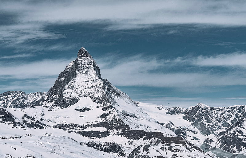 mountain, peak, snowy, mountain range, landscape, HD wallpaper