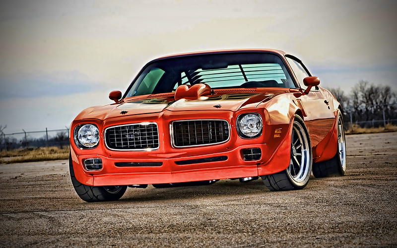 Pontiac Firebird Trans Am, retro cars, 1973 cars, muscle cars, red Firebird, 1973 Pontiac Firebird, american cars, Pontiac, HD wallpaper