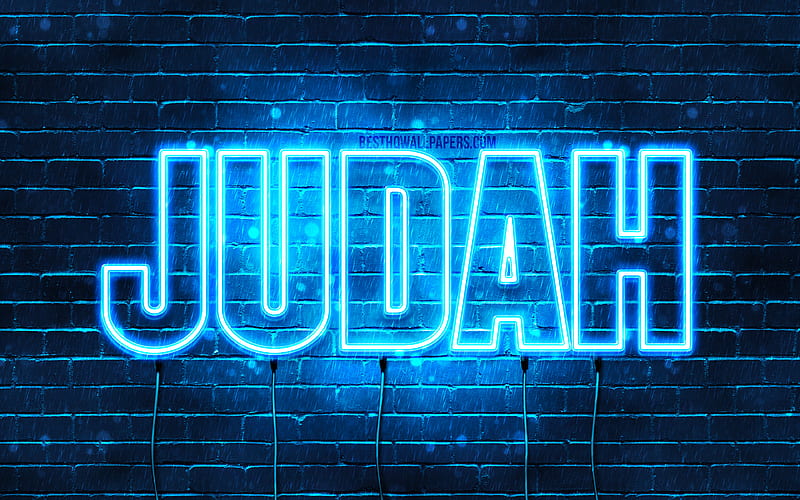 Judah with names, horizontal text, Judah name, blue neon lights, with Judah name, HD wallpaper