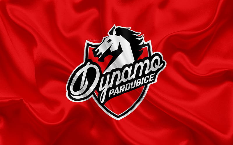 Pardubice HC HC Dynamo Pardubice, Czech hockey club, emblem, logo, Czech Extraliga, silk flag, hockey, Pardubice, Czech Republic, HD wallpaper