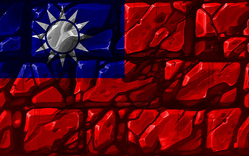 Taiwanese flag, brickwall Asian countries, national symbols, Flag of Taiwan, creative, Taiwan, Asia, Taiwan 3D flag, HD wallpaper