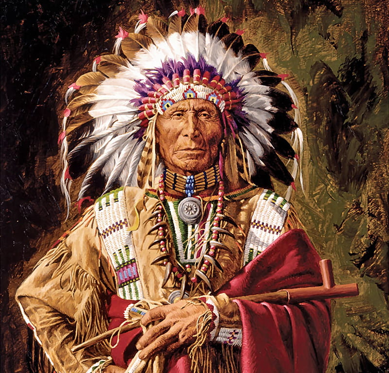 Chief of the Rosebud F, art, Rosebud, bonito, Chief, illustration, artwork, painting, wide screen, Native American, HD wallpaper