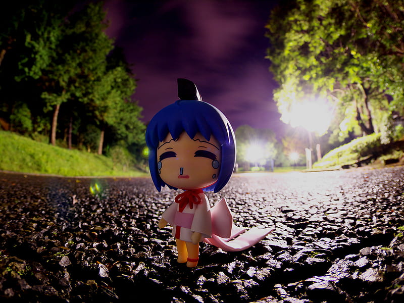 The Crossing, cute, graphy, girl, anime, dark, toy, road, HD wallpaper