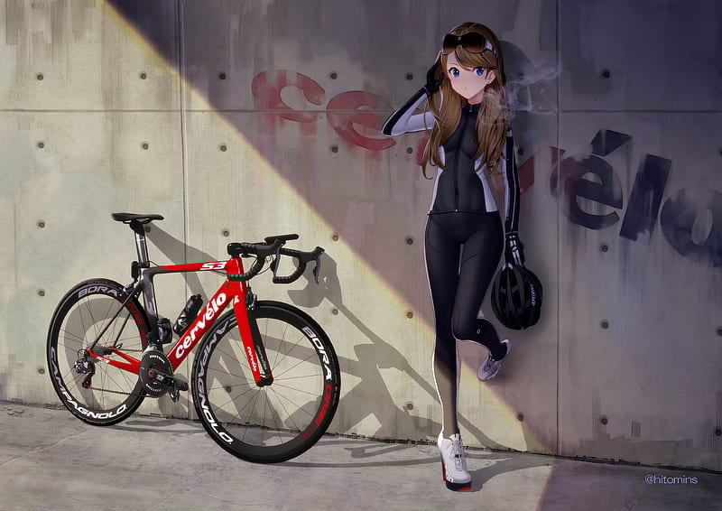 Cute Anime Girl, bike girl, HD wallpaper
