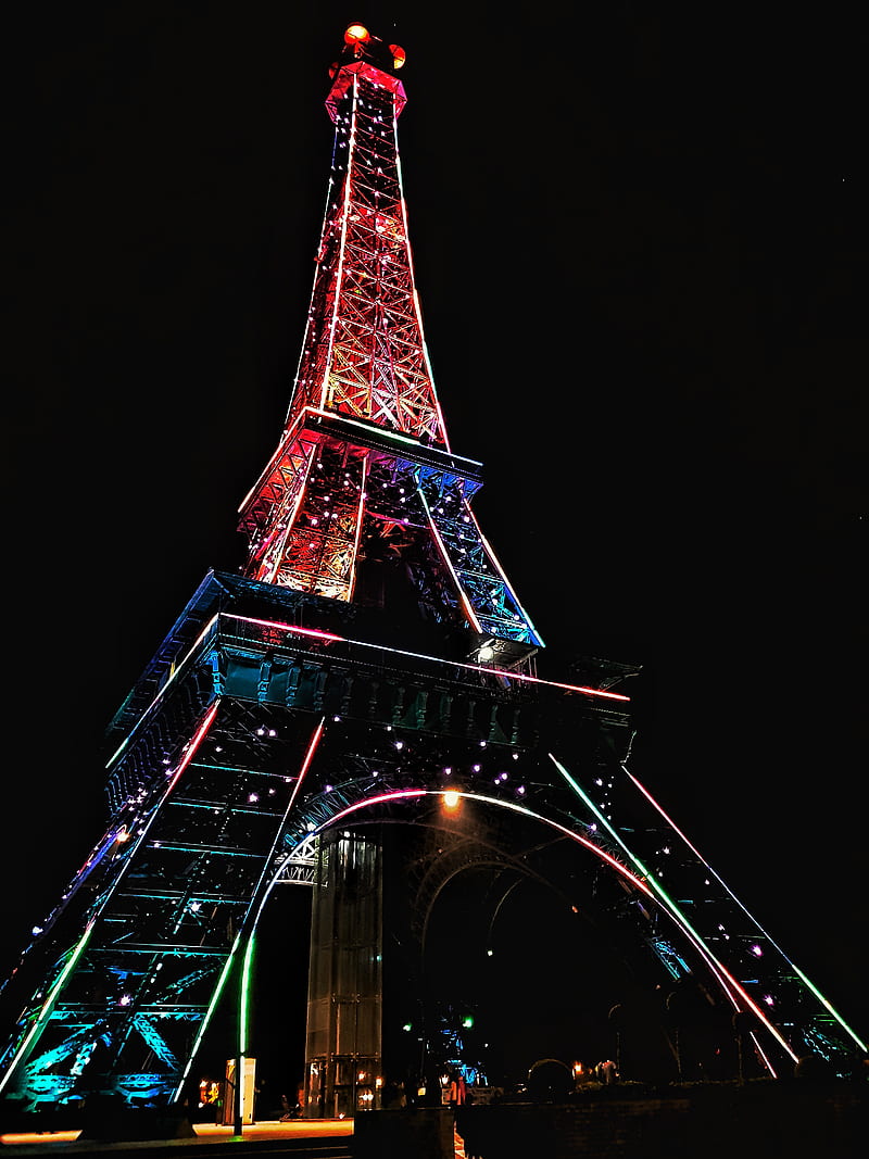 Eiffel Tower, bahria town, color, france, glow, landmark, neon, pakistan, paris, tower, HD phone wallpaper