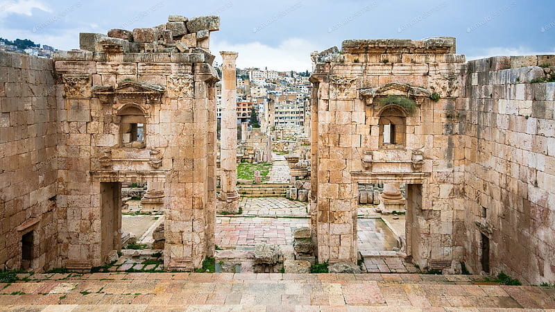 view of Jerash through Gates of Artemis temple by vvoennyy on Envato Elements, HD wallpaper