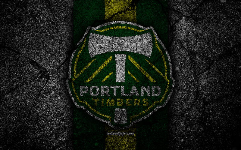 Portland Timbers FC, MLS, asphalt texture, Western Conference, black stone, football club, USA, Portland Timbers, soccer, logo, FC Portland Timbers, HD wallpaper